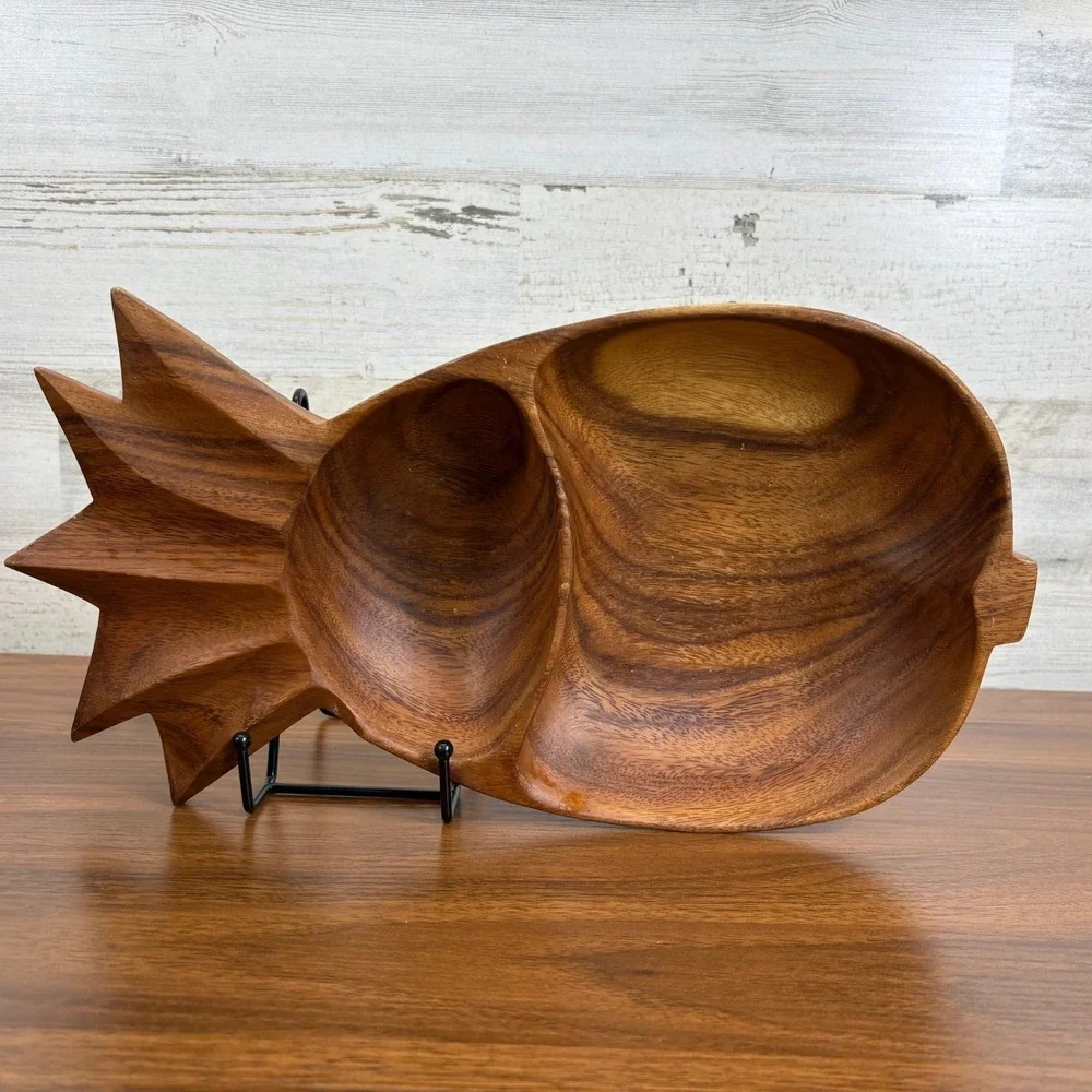 Vintage Waikiki‎ Woods Hawaii Monkey Pod Pineapple Shape Wooden Bowl 14
